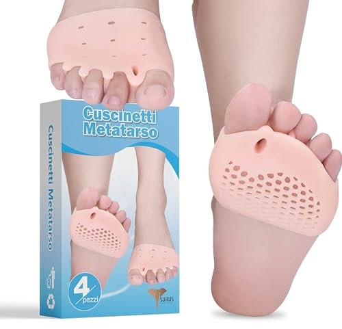 Surus Equipment 4 Cuscinetti Metatarsali in Silicone con Separatore Dita, Sollievo Dolore Piedi, Avampiede, Metatarso, Neuroma, Taglia Unica Uomo Donna, Ergonomici, Inodori e Lavabili