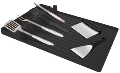Rurunklee Tapis de barbecue en silicone, tapis de barbecue en silicone, tapis de rangement latéral pour barbecue, plateaux de préparation de barbecue, tapis à outils, support pour ustensiles de