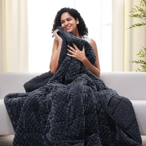 Drewin Gewichtete Decke für Erwachsene, Queen-Size-Größe, 6,8 kg, weiche, flauschige 3D-Schildkröte, Sherpa, gewichtete Decken zum Schlafen, gemütliche, flauschige, schwere Decke für Couch, Bett