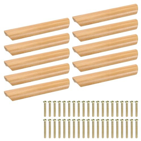 sourcing map 20Pcs Wood Drawer Pulls Handles, 160mm/6.3 Hole Spacing Beech Wood Cabinets Drawer Knobs Pull Handles for Kitchen Cabinets Dresser Furniture, Wood Color