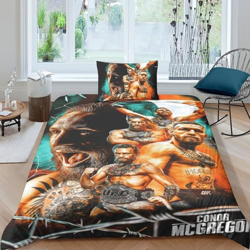 BYTFGAIT Bettwäsche Conor McGregor Bettwäsche-Set 3D-Druck UFC Malen Bettbezug Mit Reißverschluss Weiche Mikrofaser Kinder Bettbezüge Kissenbezug Single(135x200cm)