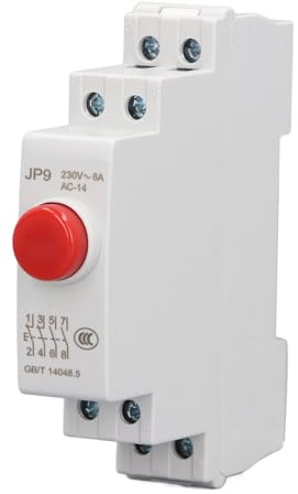 Pulsante su Guida Din AC230V 2NO 2NC - Interruttore a Pulsante per Controllo Linea Elettrica Contattore di Avviamento Magnetico JP9 (rosso)