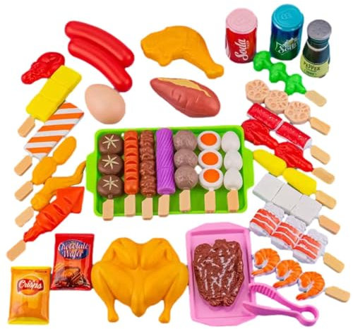 Realistisches Kinder Grill Spielset Mit Zubehör - Gartenküchen Kochspielzeugset, Lebensmittel Spielzeug - Geschenk für Jungen und Mädchen Ab 3 Jahren