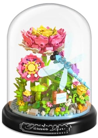 Mini Animals Flower Building Set - 568 Pcs Animals and Flower Building Blocks with Transparent Cover, Flower Garden Block Den Building Kit, Building Blocks for Home Decoration (Dragonfly)