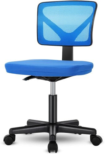 DUMOS Klein Bürostuhl ohne Armlehne - EIN Bequemer Schreibtischstuhl, Lendenwirbelstütze Drehstuhl mit Rollen, Bürosessel Geeignet für Büro, Studie, Wohnzimmer und andere Umgebungen (Blau)