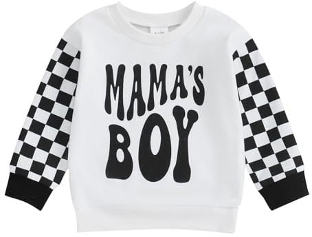 Vioyavo Newborn Toddler Baby Boys Sweatshirt Autumn Winter Fashion Pullover Hoodie Letters Plaid Print Long Sleeve Crew Neck Jumper Tops (Black, 18-24 Months)