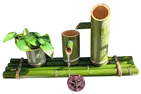 DDKYHU Fontaines en Bambou pour Le Jardin, Fontaine en S, Fontaine à Eau, Pompe, Fontaine en Bambou pour étang, Ornements de fontaines en Bambou, Aquarium, Jardin, créativité (25 cm/9,8 Pouces)