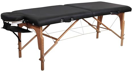 ZEN Basic Niveau Massage-Liege klappbar und höhenverstellbar – mobiler Massagetisch aus Vollholz mit abgerundeten Kanten für aktive Massagestile, Aluminium-Kopfteil und Kosmetik-Tisch Tasche (Schwarz)
