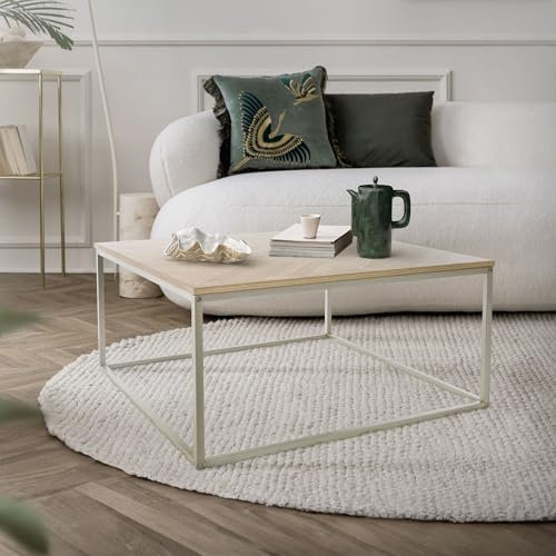 ML-Design Couchtisch 80x80x40 cm, Eiche Optik mit Fischgrätenmuster, Metallgestell Stahl Gold, Industriedesign, Sofatisch quadratisch für Wohnzimmer, Beistelltisch Kaffeetisch Wohnzimmertisch Tisch