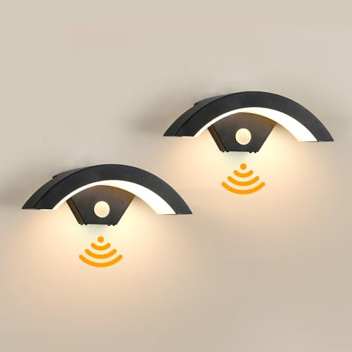 Comely 24W Applique Exterieur/Intérieur LED avec Détecteur de Mouvement, 2 Pack Lampe Murale Exterieur Étanche IP65, Spot LED Extérieur pour Jardin, Garage, Patio, Blanc Chaud 3000K