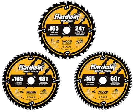 HARDWIN 165mm 24-Zahn ATB Kreissägeblatt aus Hartmetall für Weichholz Hartholz und Plattenmaterialien - Kompatibel mit Bosch und Makita Handkreissägen sowie Tischkreissägen