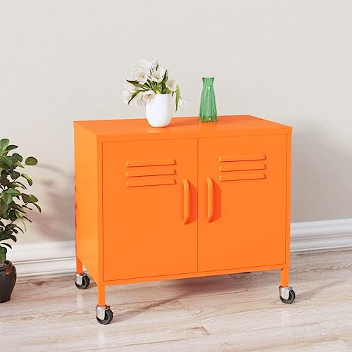 OHOOWOO Lagerschrank Orange 60x35x56 cm Stahl,Robuster Metallschrank mit Rollen für Ordnung im Büro oder Zuhause Aufbewahrungsschränke, Schließfächer