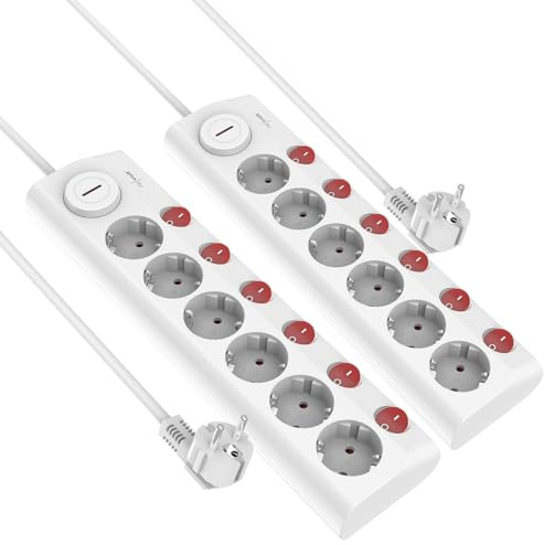 revolt Schaltbare Steckerleiste: 2er-Set 6-fach-Steckdosenleiste, einzeln schaltbar, Hauptsch., 3.680W (Steckdosenleiste mit Hauptschalter, Multi Steckerleiste)