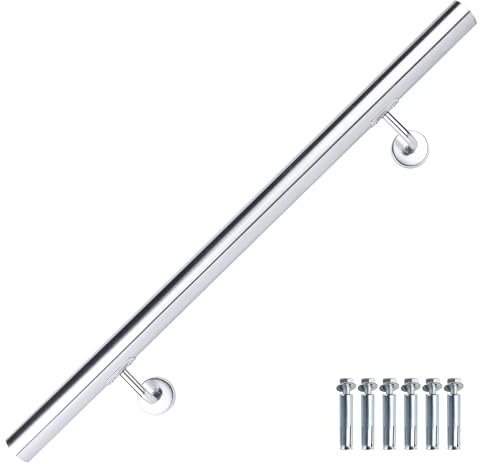 BelovedYard Handlauf Treppengeländer Edelstahl Gebürstet, Ø 4.2 cm, Rostfrei & Wetterfest, Innen & Außen, inkl. Halter, Endkappen & Montagematerial, Länge: 60 cm