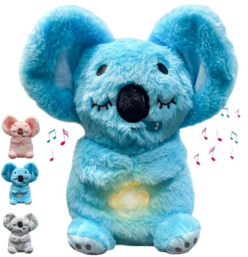 MeHoo Schlummer Koala Kuscheltier mit Rhythmischen Atembewegung | Musik und Warmes Licht, Atmender Koala Plüschtier, Baby Einschlafhilfe Neugeborenen Geschenk (Blau)