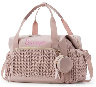 Zhongzhi Sac à langer de grande capacité avec nom personnalisé pour maman, sac à suspendre pour poussette, maternité et femme (rose)