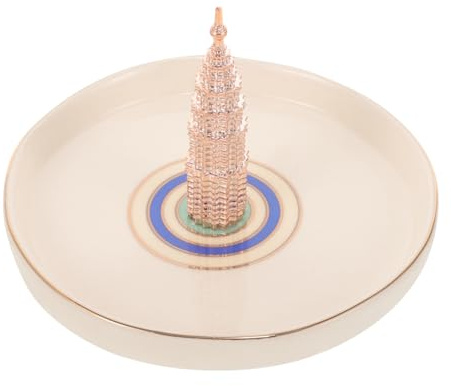 POPETPOP Rose Gold Iron Tower Jewelry Tray Ceramic Ring Dish Decorative Jewelry Storage Organizer for Rings Earrings Necklaces Bracelets Desktop Holder