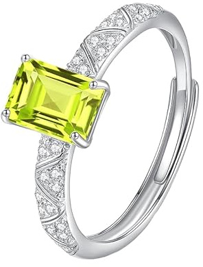 LCDIUDIU Silver Rings for Women,Cushion Cut Natural Topaz Red Ruby Sapphire Ring for Women Natural Gemstone Band Adjustable Anniversary Engagement Wedding Promise Band with Her Peridot