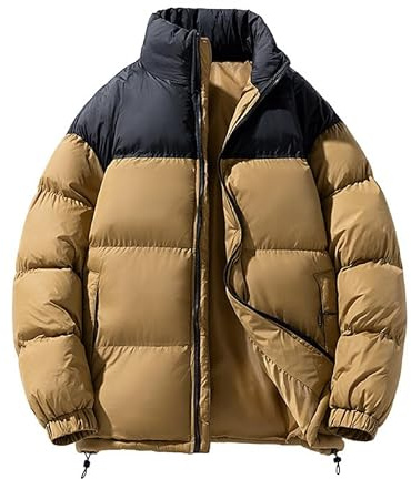 Generisch Winterjacke Herren Oversize Pufferjacke Farbblock Steppjacke Verdickte Stehkragen Jacke mit Taschen Daunenjacken Kapuzenjacke Freizeit Baumwolle Reißverschluss Wanderjacke Funktionsjacke