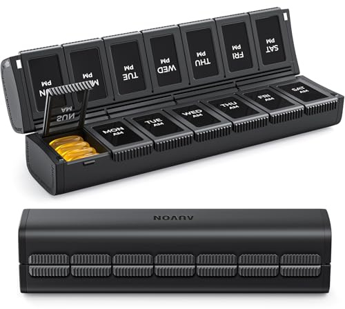 AUVON Innovative Foldable Weekly Pill Organiser 2 Times a Day with Large Capacity, Pill Box 7 Day AM PM with Dual Protection, User-Friendly Travel Tablet Organiser for Medications, Fish Oils, Vitamins