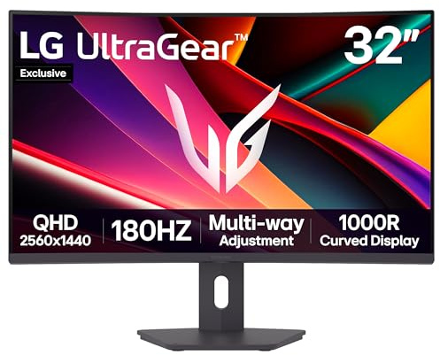 LG UltraGear G6 32G60ZA Gaming Monitor (Excl.) - Curved QHD 1440p, 32 inch, 180Hz, 1ms GtG, FreeSync, HDR10, Multi Adjustable display, HDMI, DP1.4, Black