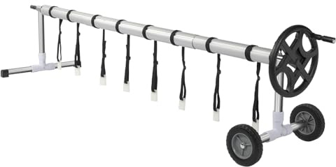 Bonnlo Enrouleur de Bâche de Piscine Système d'enroulement 3,6 m-5,5 m Structure Télescopique Charge de 60 kg Poids Léger de 14,2 kg avec Roues et Sangles Velcro Différents Formes de Piscines Noir