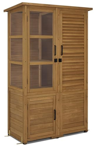 M MCombo Armadio da giardino Casetta da giardino in legno Resistente alle intemperie, casetta da giardino Impermeabile, per esterni Balcone Terrazza, 55×110×175 cm, 0130D (Naturale)