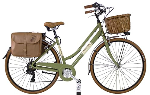 Canellini Vintage Citybike Retro Dolce Vita Oldstyle Aluminium Damen mit Taschen und Korb Räder 28 Zoll