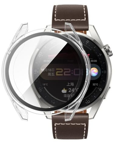 Techsuit für Huawei Watch 3 Pro Hülle und Displayschutz mit Gehärtetem Glas, HD Klarheit, Volle Abdeckung, Kratzschutz, Schlankes Design, Defense360 Pro, Transparent