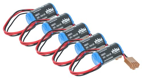 vhbw 5X Batterie kompatibel mit Omron C20PF, C500F, C500, C50K, C28PF, C28P, C40PF, C40P PLC Programmable Logic Controller (1700 mAh, 3,6 V, Li-SOCl2)