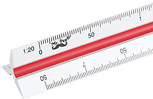 Mr. Pen - Metrisches Ingenieurskala Lineal, Lineal, 30,5 cm Aluminium-Lineal, dreieckige Skala, Skalenlineal für Blueprint, Dreieckslineal, metrische Technik, Zeichenlineal, Schulanfang