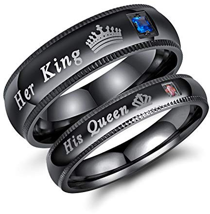 OIDEA Paar Ringe Herrenring Zirkonia: His Queen Her King Eheringe aus Edelstahl Trauringe Partnerringe Pärchen Ringe Schwarz für Männer Größe 64