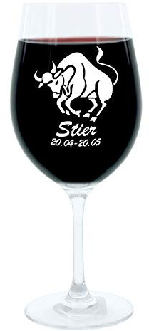 Leonardo Weinglas 400 ml, Motivglas, Sternzeichen Stier, Geschenk, Stimmungsglas mit Gravur, Moodglas, 22 cm
