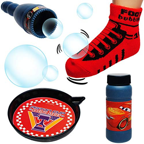 alles-meine.de GmbH Seifenblasenset - mit Socke - große Fußball Seifenblasen - stabil + Fast unkaputtbar - Cars - Auto - Lightning McQueen - Seifenblasenspiel mit Nachfüllflasche..