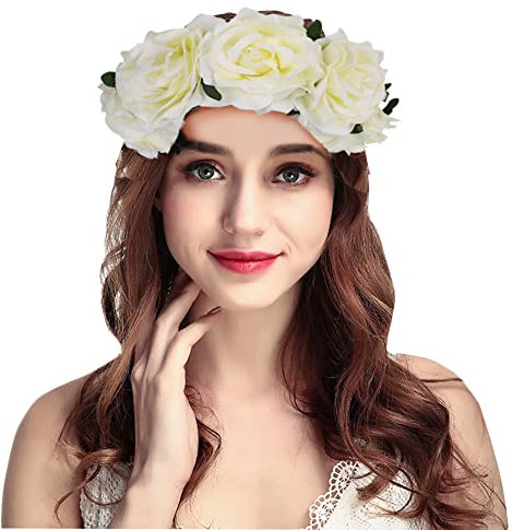 Blumenkranz Braut Stirnband Simulationsblume Girlande Böhmen Haarkranz Elastischer Gürtel Blumenkrone Blumen Haarband für Braut Brautbrautjungfern Fotografie Hochzeit Festival Damen Mädchen