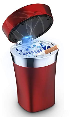 SOLARXIA Car Ashtray, Auto Ashtray Cigar Electronic Cigarette Lighter Detachable Solar Powered/USB Rechargeable with Lid Blue LED Light for Most Car Cup Holder Home Office (Red)