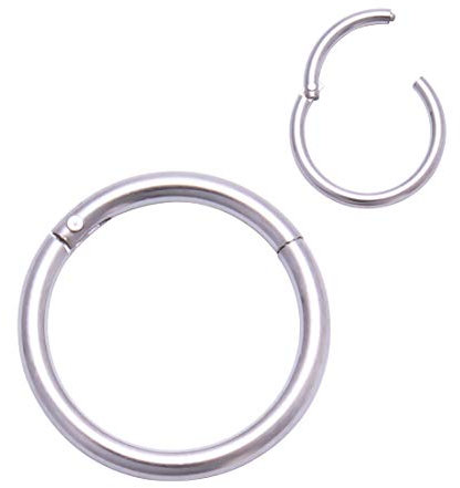 4youquality Surgical Steel Nose Ring Septum Clicker Hinge Segment Ear Helix Tragus Ring Hoop Nose Rings (Silver, Size 1.2 * 8mm Medium)