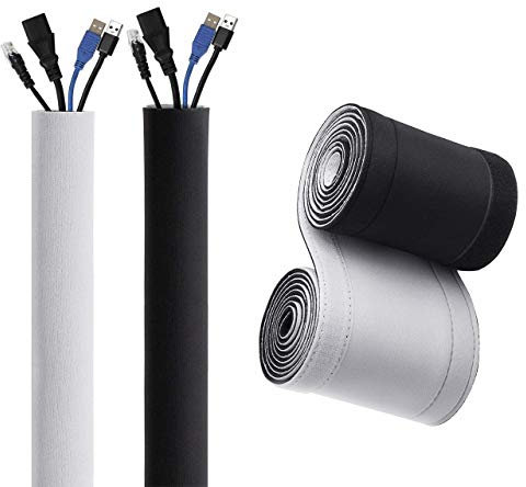 10cm Wide Cable Management Sleeve, Flexible Neoprene Cable Tidy Tube for Desk TV Computer Cord Cover Wire Hider, Black and White Reversible (Inside Diameter ∅ 2.5cm/0.98in) (3.5m)