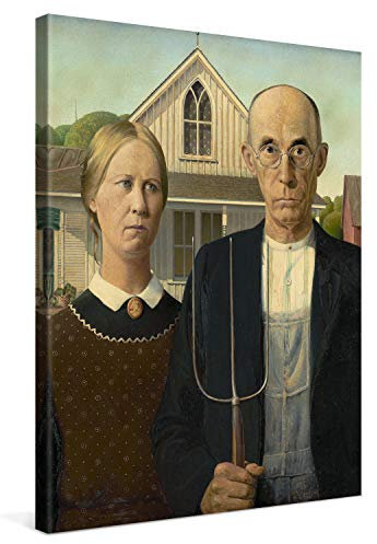 PICANOVA – Grant Wood – American Gothic 30x40cm – Bild auf Leinwand – Premium Kunstdruck Auf 2cm Holz-Keilrahmen Für Schlaf- Und Wohnzimmer – Klassische Kunst