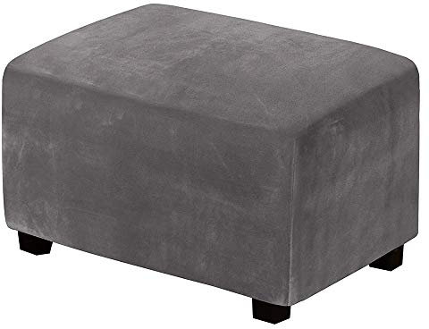C/N Ottomane Schonbezug Stretch Hocker Bezug Rechteck Samt hocker Bezug für Ottomane quadratisch Überzug Hockerbezug Grau