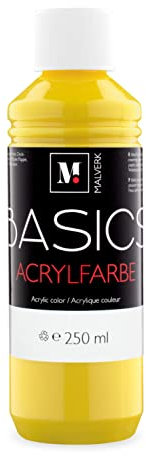 Malverk Basics® - je 250ml hochwertige Acrylfarbe | Malfarbe | Made in France | auch geeignet für Acryl Pouring | schnell trocknend | wasserfest und lichtecht | auf Wasserbasis | Primärgelb