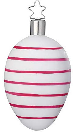 Ei 8 cm - Inge-Glas 21250T092 Streifen - Osterschmuck Christbaumschmuck Glas mundgeblasen Deko Baumschmuck Strauchschmuck ganzjährig