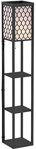 HOMCOM Lampadaire étagère Lampe étagère 26L x 26l x 160H cm 4 Niveaux MDF Noir Motif nid d'abeille