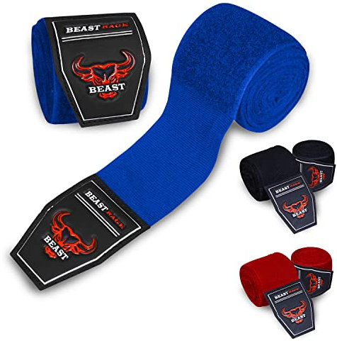 BEAST RAGE Box-Handbandagen,2,5/4,5 Meter, Kampfsport-Bandagen, Innenhandschuhe, Handgelenkstützgurte,Schlagen unter den Handknöcheln,schwere elastische Trainingstasche (Blau, 2.5 M)