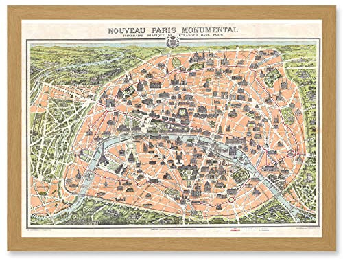 Artery8 Antique Garnier Paris Tourist City Map Plan Artwork Framed A3 Wall Art Print Antiquität Stadt Karte Mauer