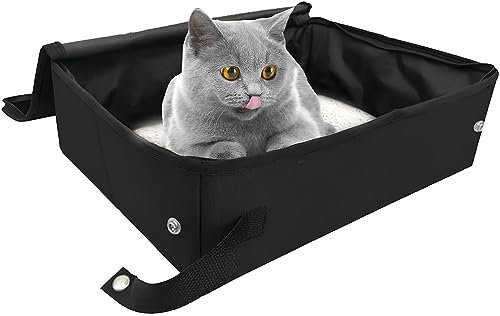 Tragbare Katzentoilette, Faltbare Katzentoilette, wasserdichte Katzentoiletten, Katzentoilette Reise für Katze Faltbare, Kratzfestes Oxford-Material, mit Deckel Für Outdoor, Park, Zuhause (Schwarz)