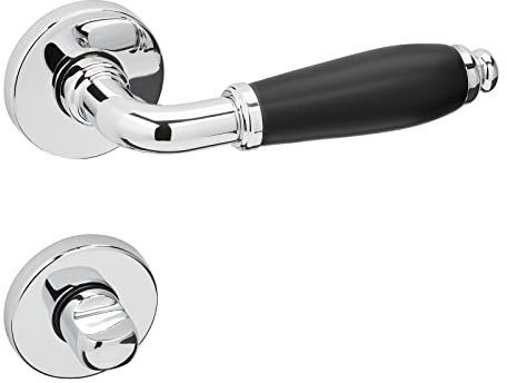 Set di maniglie per porte MATTEO cromate lucide Maniglie per porte nero opache Porte interne vintage Maniglia per porte bagno (WC) - Set porte con viti di Sotech