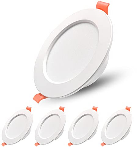 Swiss LED Einbaustrahler 5 W 480 lm, IP44 Einbauspots 230V, kaltweiß 6000K, 70 mm Ausschnitt, Einbauleuchten für Küche, Schlafzimmer und Hotel,(5er-Set,weiß)