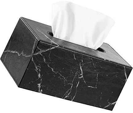 MYSUNBAR Rechteckige Kosmetiktücherbox, PU Leder Taschentuchbox Handtuchspender mit Magnetischer Bodendeckel und Fein Stiche Tuchbox für Zuhause Büro Auto Esstisch Taschentuche Halter, Marmor Schwarz