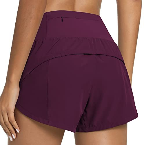 QUEENIEKE Short de Sport pour Femme Short de Course d'été Respirant Short de Sport léger avec Doublure Couleur Rose foncé Rouge Taille XS